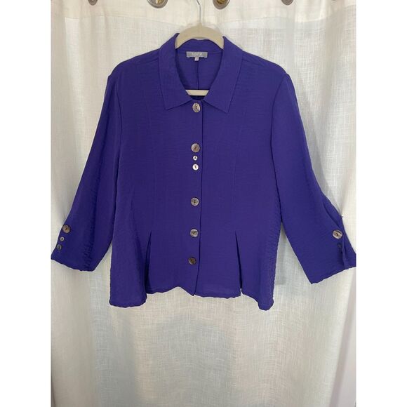 Habitat Crinkle Fabric Button Front Swing Shirt Purple Size Medium Style 30644 - Picture 1 of 7